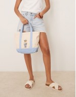 small bear tote bag in cream and light blue